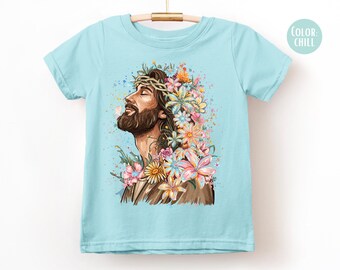 LAT Apparel kids Floral Jesus Shirt, Religious Christian Shirts