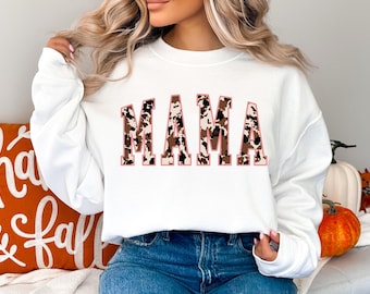 Cowhide Mama Sweatshirt: Fall Fashion Gift for Mom