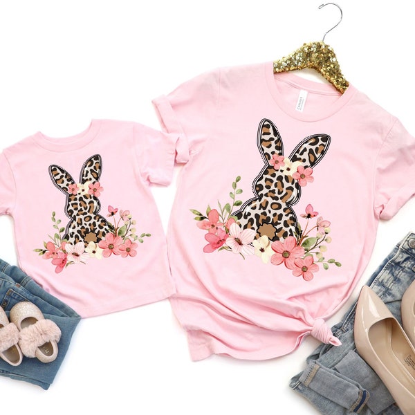 Floral Leopard Bunny Shirt, Floral Leopard Bunny Mommy and Me Matching Shirts, Mama and Mini Easter Shirts, Family Shirts for Easter