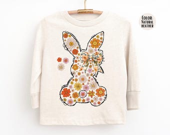 Girls Floral Bunny Rabbit Long Sleeve Shirt, Easter Bunny Shirts