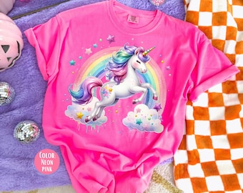 Comfort Colors Unicorn Shirt, Rainbow Graphic Tee, Girls Unicorn Shirts