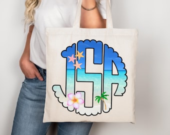 Monogrammed Cotton Beach Tote Bag, Personalized Bag