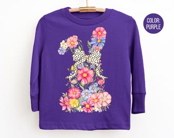 Girls Floral Bunny Long Sleeve Shirt, Kids Easter Shirts, Rabbit Outfit