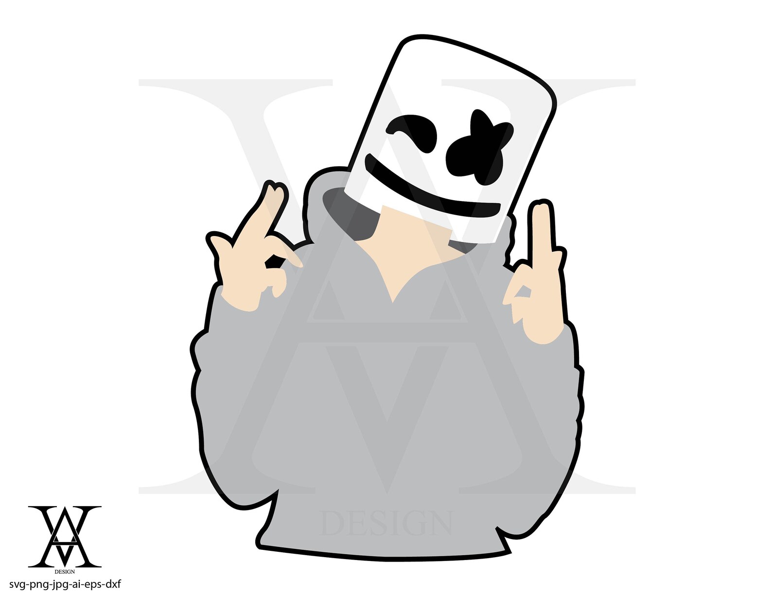 Dj marshmello face silhouette clipart vector. INSTANT Etsy