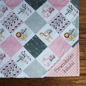 Safari Animals Personalized Minky Baby Blanket Lovey,Zoo Animals Pink Grey Monogram Baby Blanket,Pink Safari Animal Baby Blanket,Safari Baby