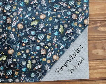 Space Personalized Minky Baby Blanket Lovey,Space Baby Blanket,Outer Space Baby Blanket,Space Ship Minky Blanket,Monogram Minky Baby Blanket