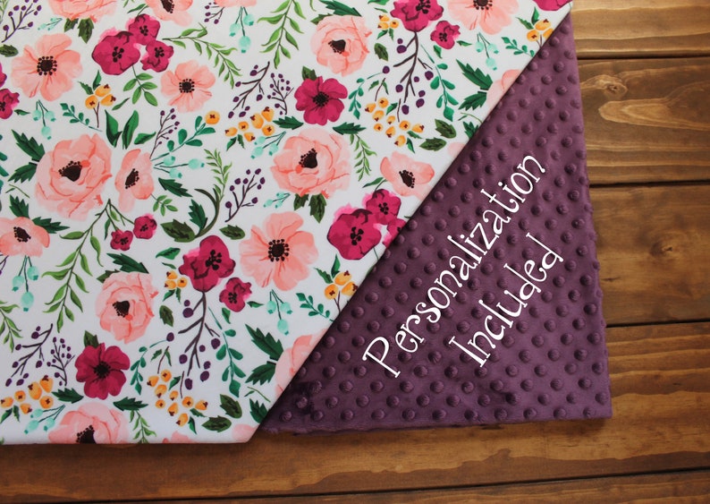Floral Monogram Minky Blanket Lovey,Personalized Floral Minky Baby Girl Blanket,Floral Blanket,Baby Shower Gift,Custom Floral Baby Blanket