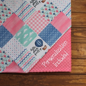 Hot Air Balloon Monogram Minky Blanket Lovey,Hot Air Balloon Baby Blanket,Personalized Hot Air Balloon Lovey Blanket,Hot Air Baby Shower