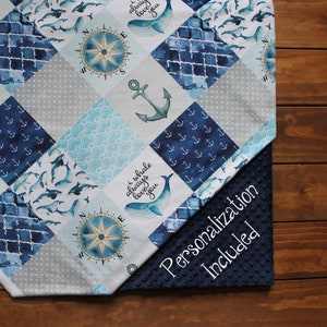 Nautical Monogram Minky Blanket Lovey,Personalized Nautical Baby Blanket,Whale Anchor Compass blanket,Personalize Baby,Nautical Baby Nursery