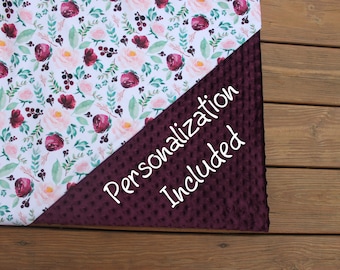 Floral Personalized Minky Baby Blanket Lovey,Minky Blanket,Baby Shower Gift,Floral Girl Monogram Blanket,Monogram Floral Minky Baby Blanket