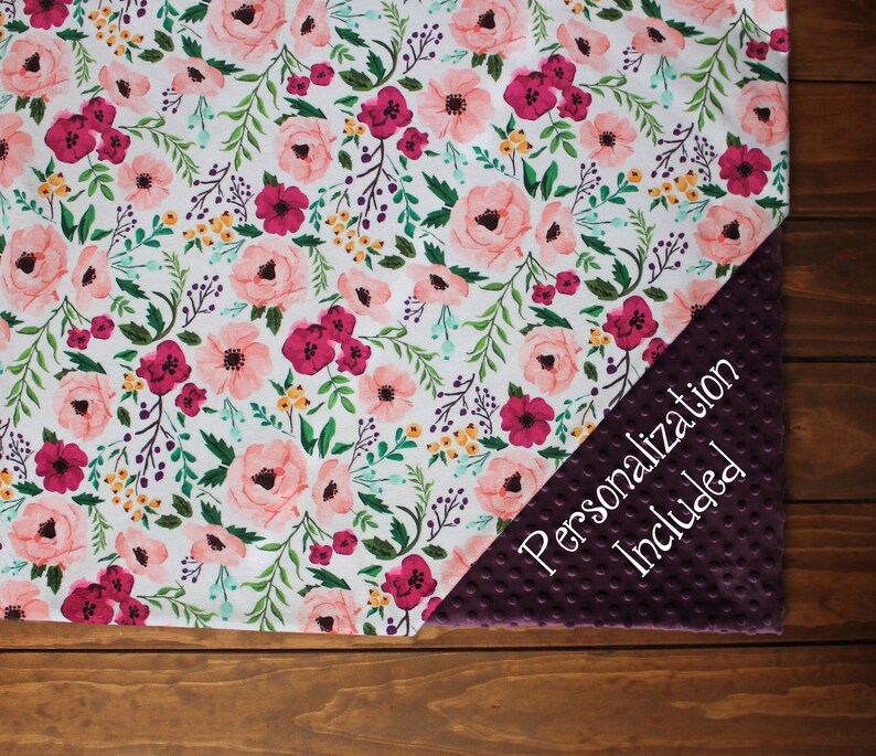 Floral Monogram Minky Blanket Lovey,Personalized Floral Minky Baby Girl Blanket,Floral Blanket,Baby Shower Gift,Custom Floral Baby Blanket