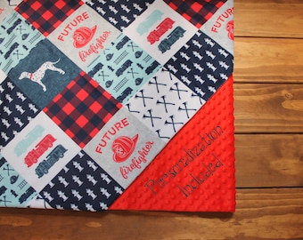 Firefighter Minky Baby Blanket,Monogram Baby Blanket,Firetruck Dalmation Blanket,Fireman Blanket,Personalized Firefighter Baby Blanket Lovey