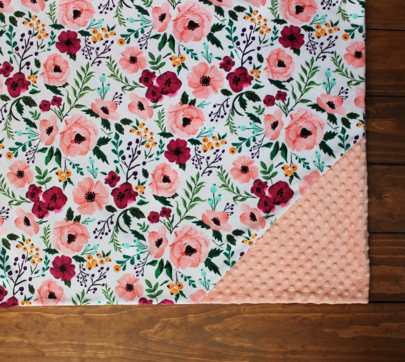 Floral Monogram Minky Blanket Lovey,Personalized Floral Minky Baby Girl Blanket,Floral Blanket,Baby Shower Gift,Custom Floral Baby Blanket
