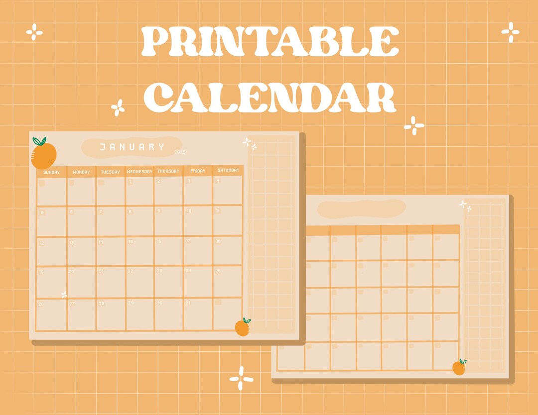 Cute 2025 Printable Kawaii Orange Aesthetic Digital Calendar – Monthly ...