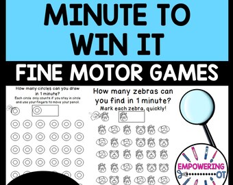 Minute to win it! Fine motor, visual motor, visual perceptual games occupational therapy sped speech therapy OT special education homeschool