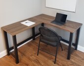 Small corner desk, kids computer desk, modern walnut desk