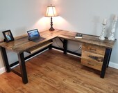 Reclaimed computer desk, rustic corner desk, barnwood office desk