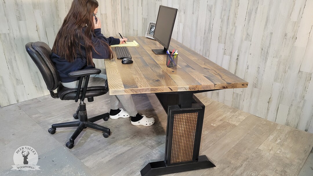 Sit Stand Desk Barnwood Adjustable Height Desk Electric Stand Desk