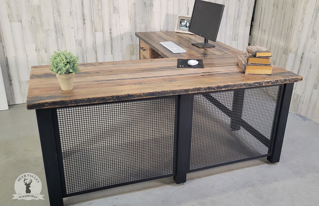 Reclaimed L-shaped Computer Desk, Rustic and Modern Corner Desk, Barnwood  Office Desk, Industrial Corner Desk With Drawers, Large Wood Desk 