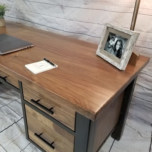 Industrial Office Desk Walnut Metal Desk Modern Executive Desk Work Station Home Office Desk image 2