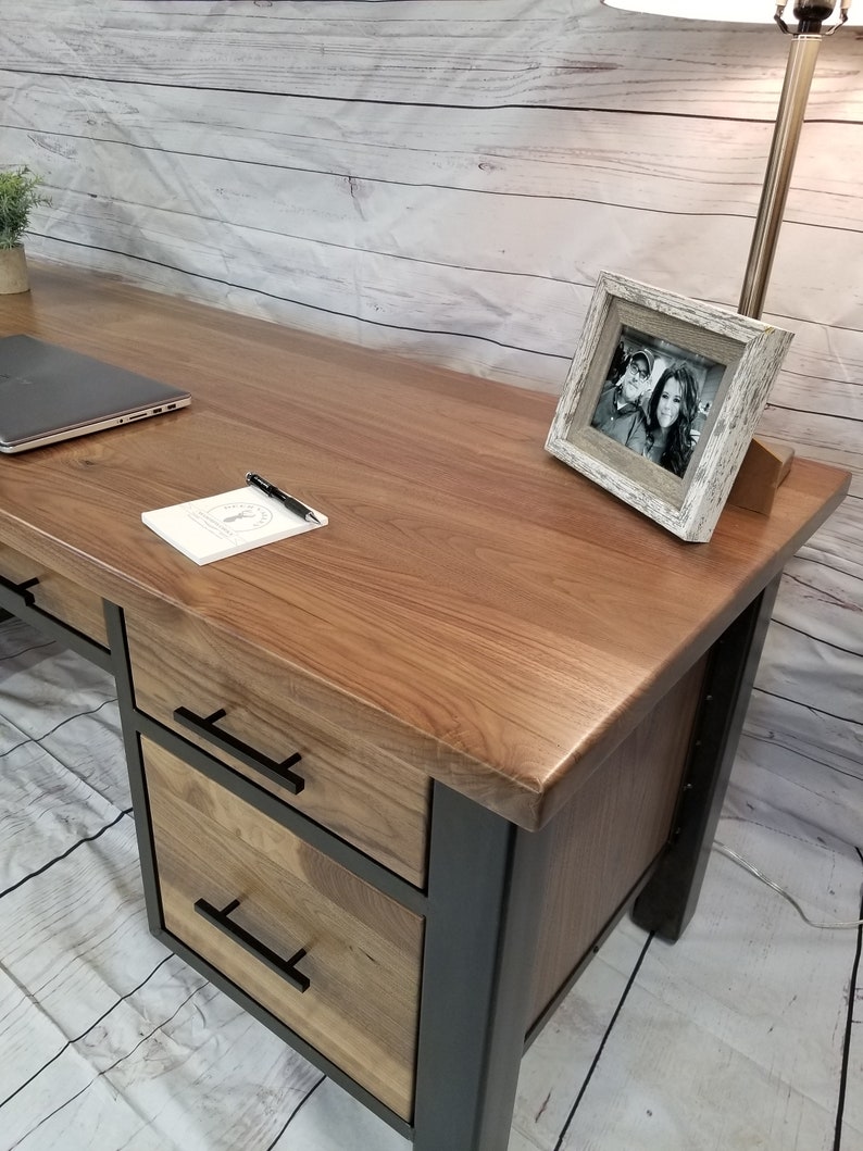 Industrial Office Desk Walnut Metal Desk Modern Executive Desk Work Station Home Office Desk image 2