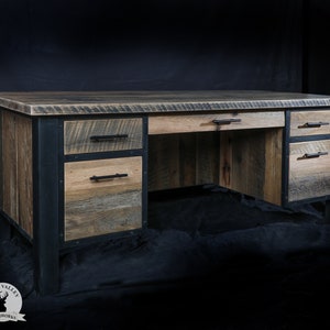 Industrial Modern Desk Reclaimed Wood Executive Desk Barnwood Office Desk With Drawers Custom Computer Desk With Storage