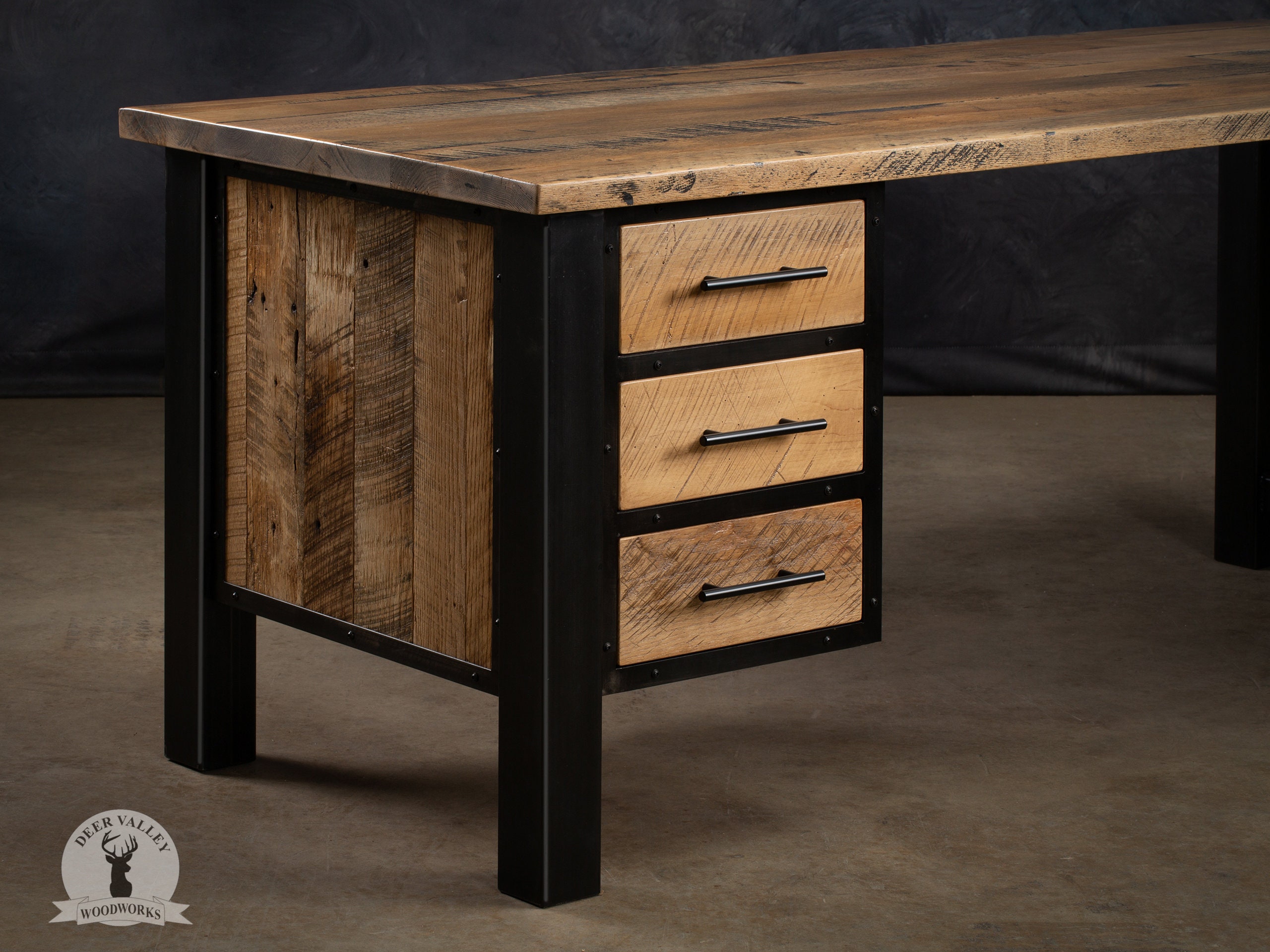 The Miller Barnwood Corner Desk, Natural finish with drawers | Deer  Valley Woodworks