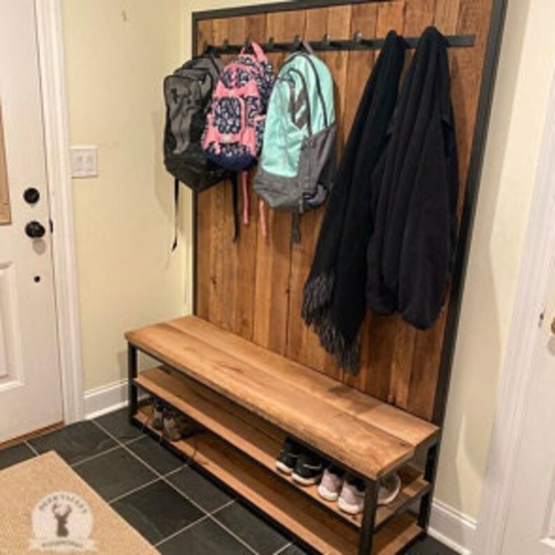 48 Reclaimed Barnwood Hall Tree Entry Shoe Bench Etsy