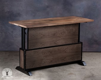 Industrial adjustable walnut sit stand desk, adjustable height desk, electric stand desk, wood writing desk, handmade moveable desk