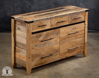 Rustic bedroom dresser, farmhouse dresser, solid wood bedroom dresser, barnwood dresser with drawers, 7 drawer reclaimed wood dresser