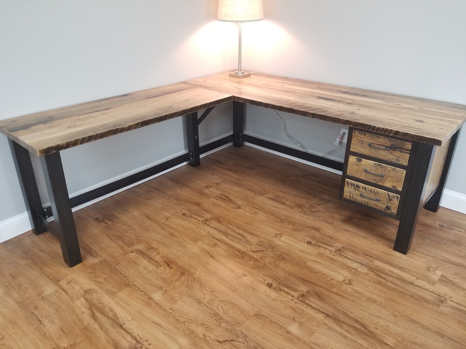 Reclaimed Barnwood L Shaped Desk Barnwood Office Desk Corner Etsy