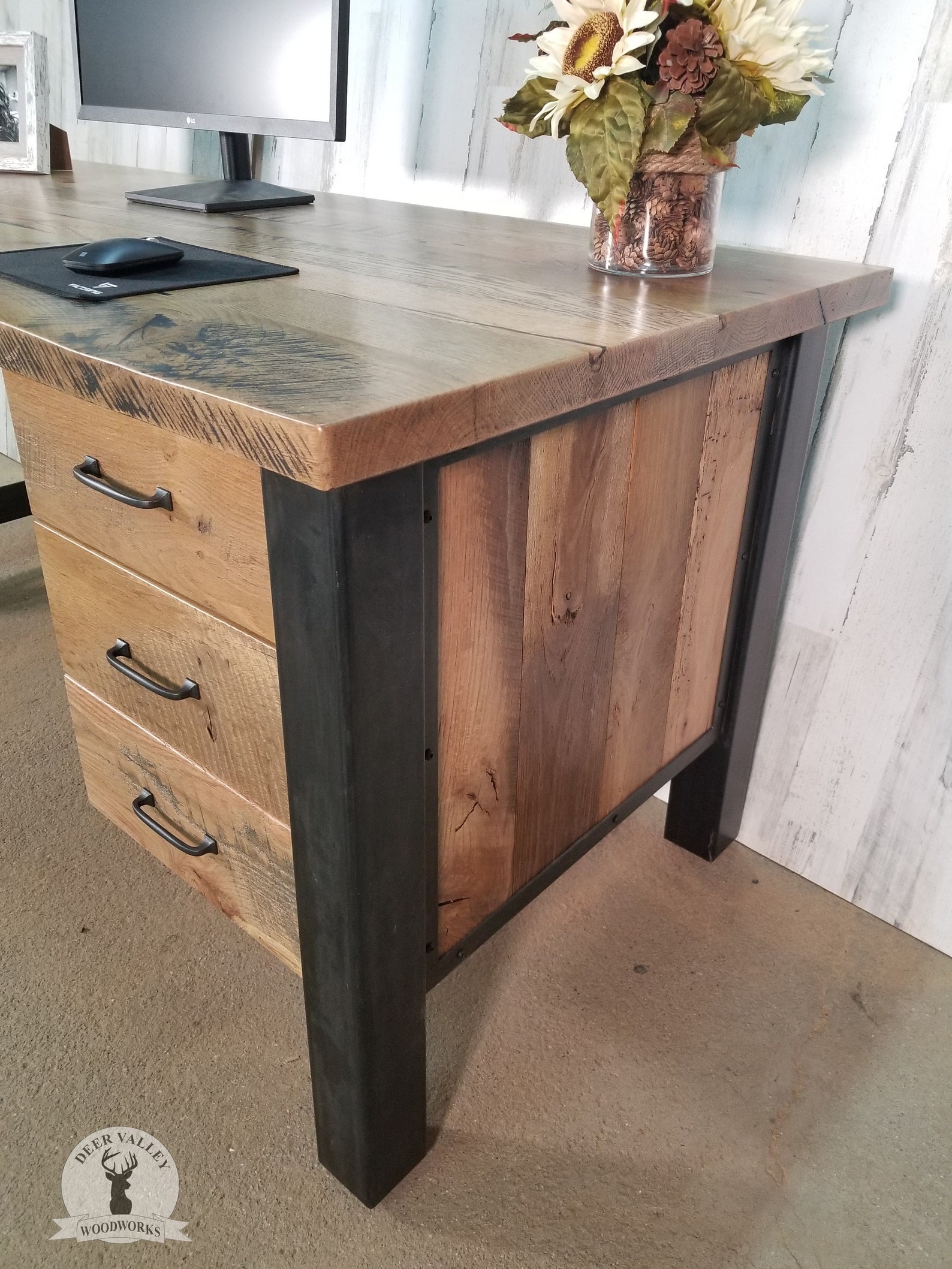 Reclaimed Wood Executive Desk Barnwood Industrial Office Etsy