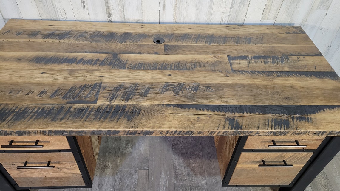 Barnwood Executive Desk Reclaimed Wood Desk Industrial Desk Etsy