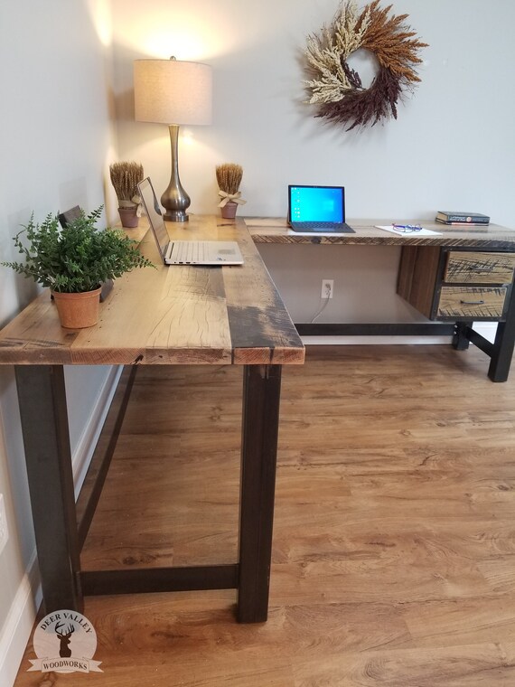 Reclaimed Wood Computer Desk, Rustic Corner Desk, Custom Barnwood