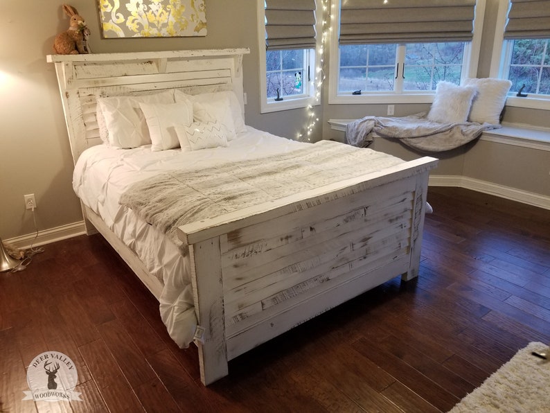 Rustic White Headboard & Footboard Distressed White Ship Lap Etsy