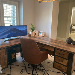 Reclaimed Wood L-shaped Computer Desk Rustic Corner Desk Barnwood Office Desk Solid Wood Office Desk With Drawers Farmhouse Corner Desk