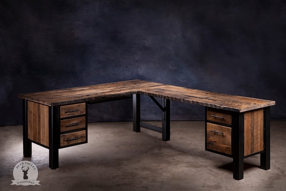 Reclaimed wood desk with file drawer deals