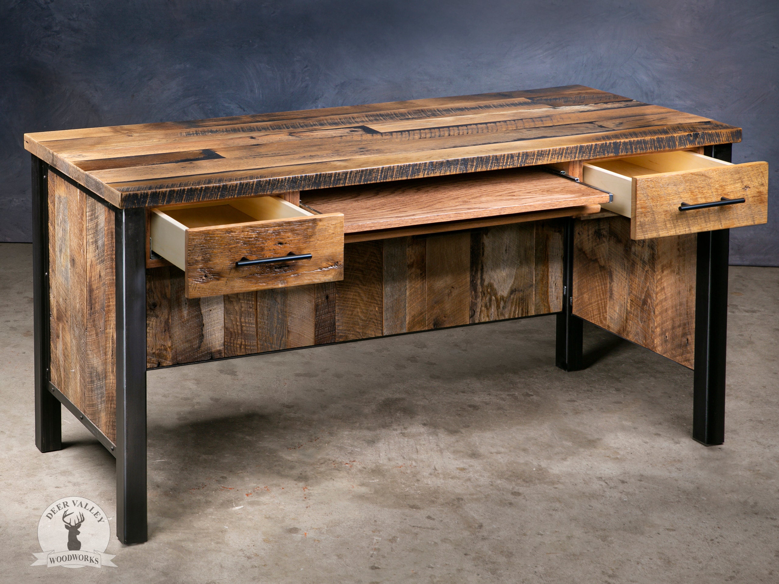 Large Reclaimed Wood Office Desk, Barnwood Computer Desk, Reclaimed Wood  Desk, Solid Wood Writing Desk, Rustic Wood Straight Desk 