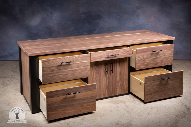 Office Credenza Walnut Printer Stand File Etsy