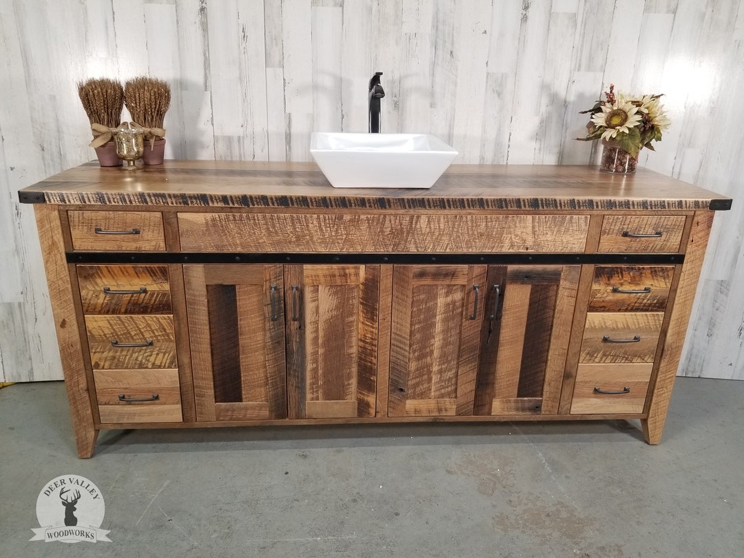 Barnwood Vanity Rustic Bath Cabinet Custom Double Cabinet Vanity ...