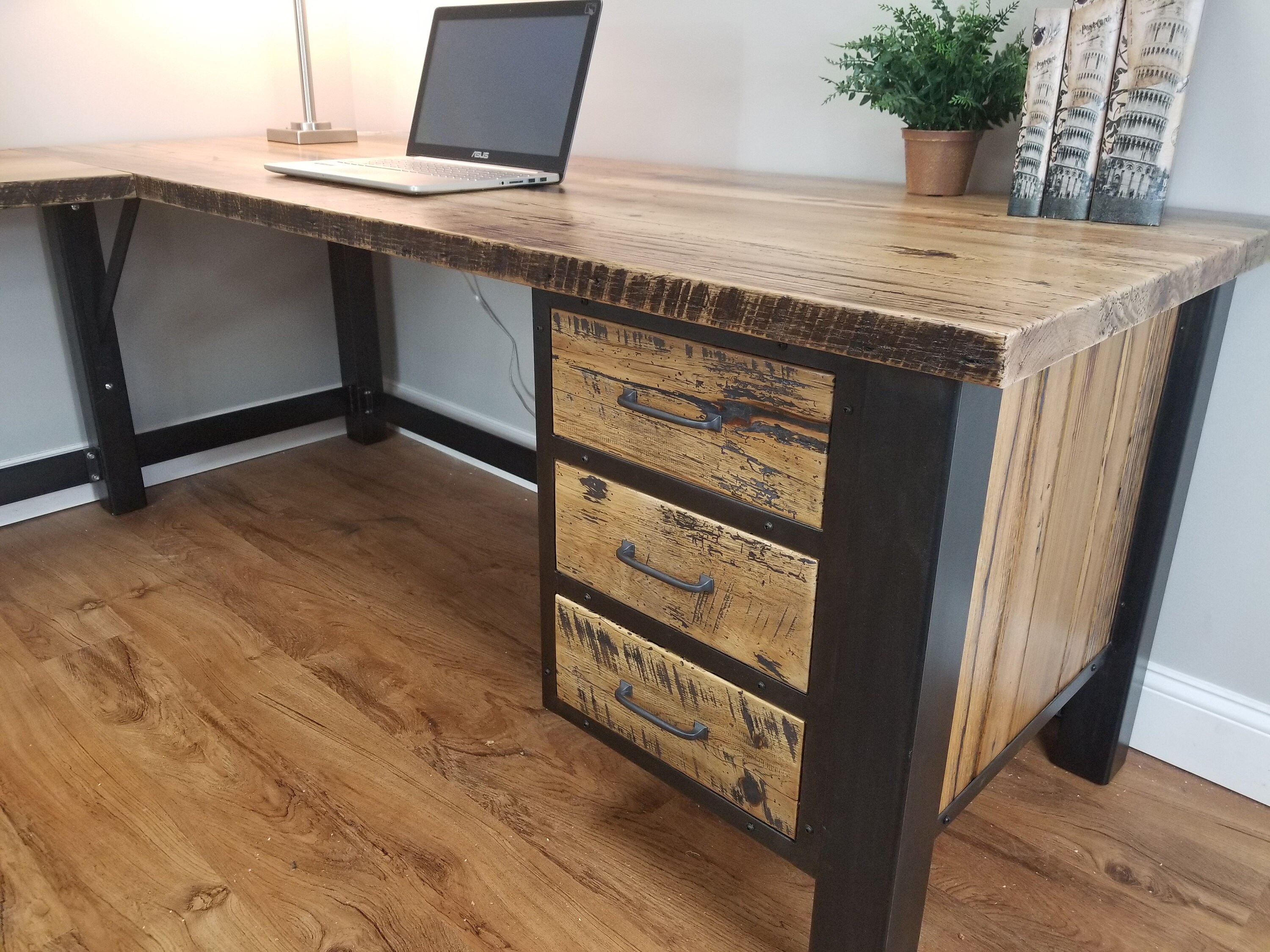 Reclaimed Computer Desk Rustic Corner Desk Barnwood Office Etsy