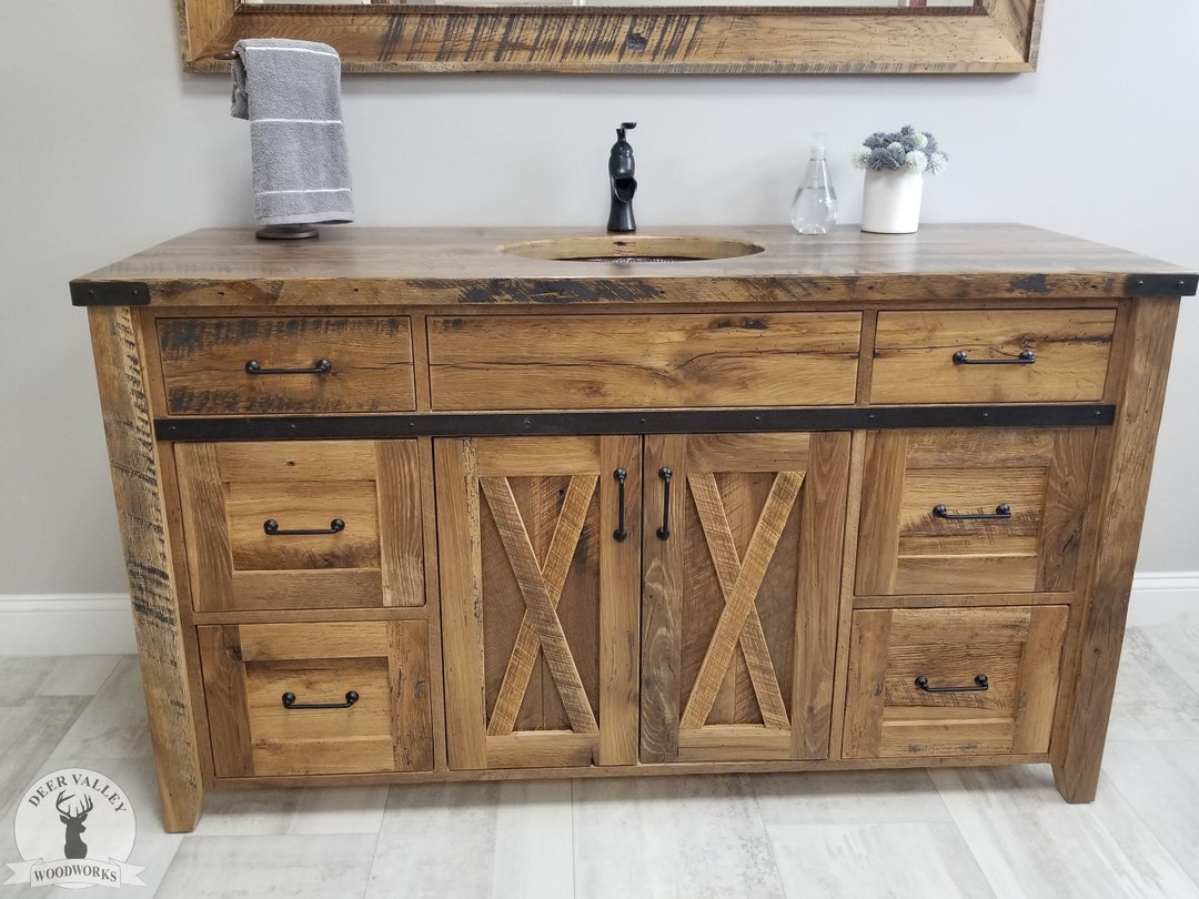 Farmhouse Bathroom Vanity | Reclaimed Wood Vanity With Drawers ...