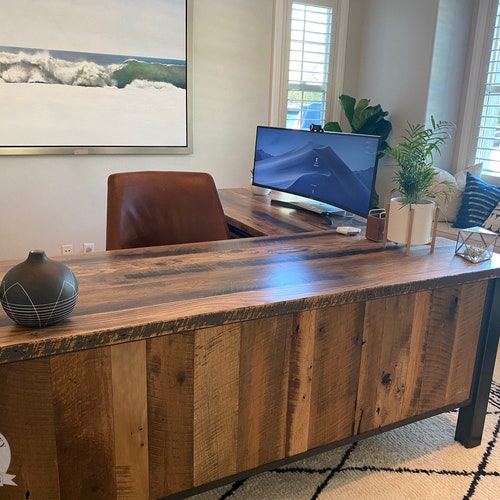 Reclaimed Wood Ushaped Computer Desk and Credenza Rustic Etsy