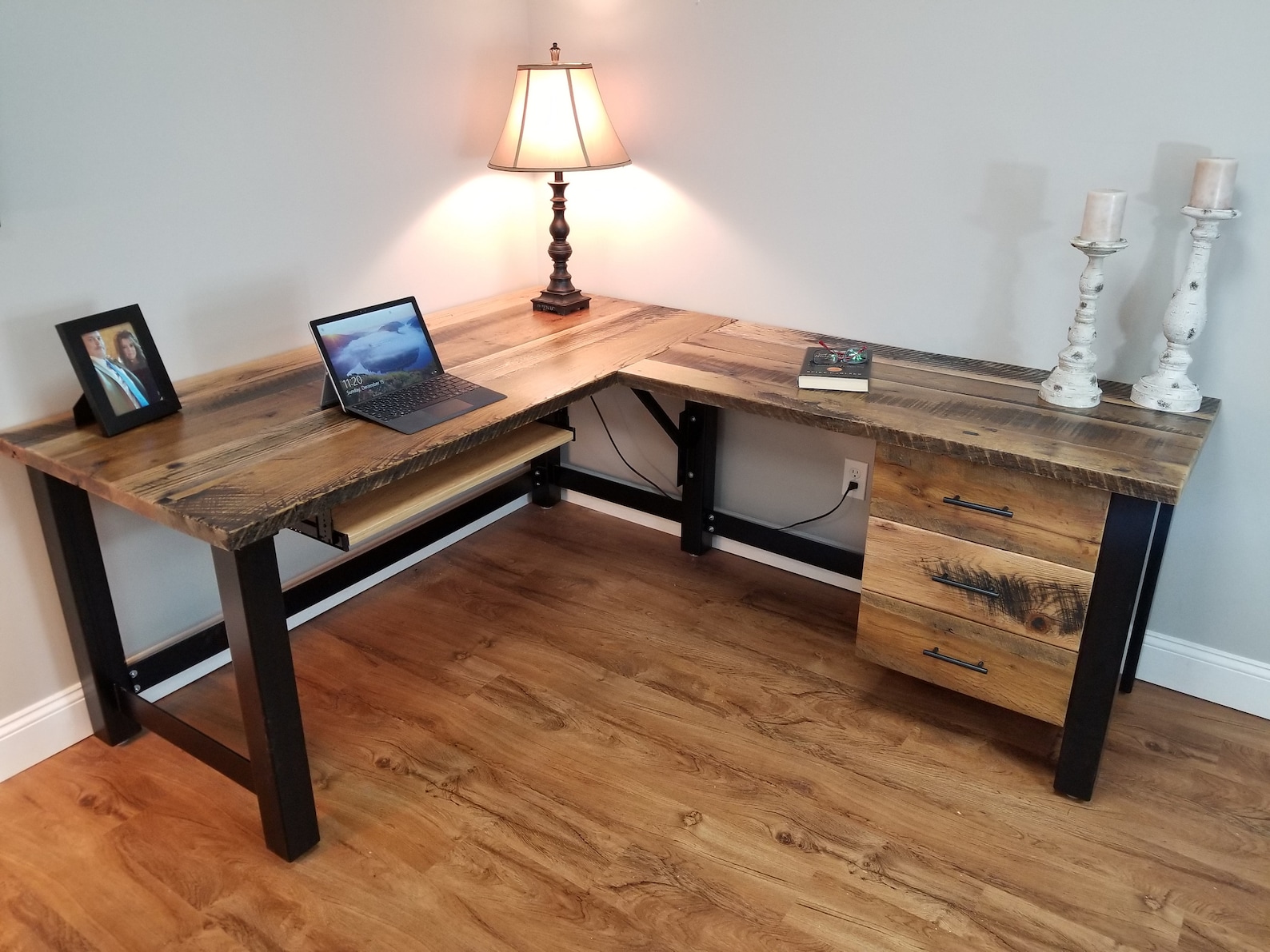 Reclaimed computer desk rustic corner desk barnwood office Etsy