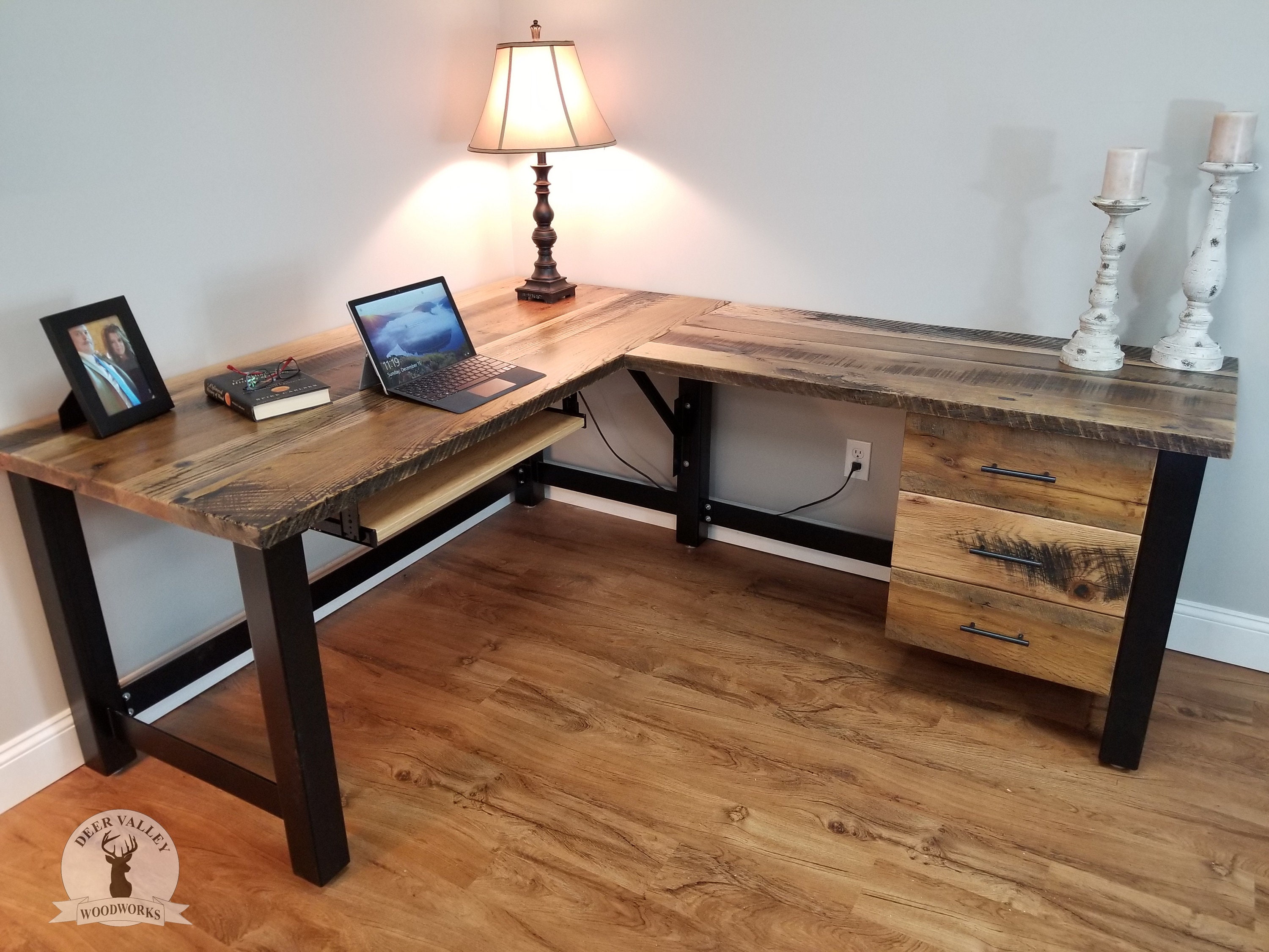 Reclaimed Wood Computer Desk, Rustic Corner Desk, Custom Barnwood Office  Desk, Industrial Work Station, Barnwood L-shaped Desk With Drawers 