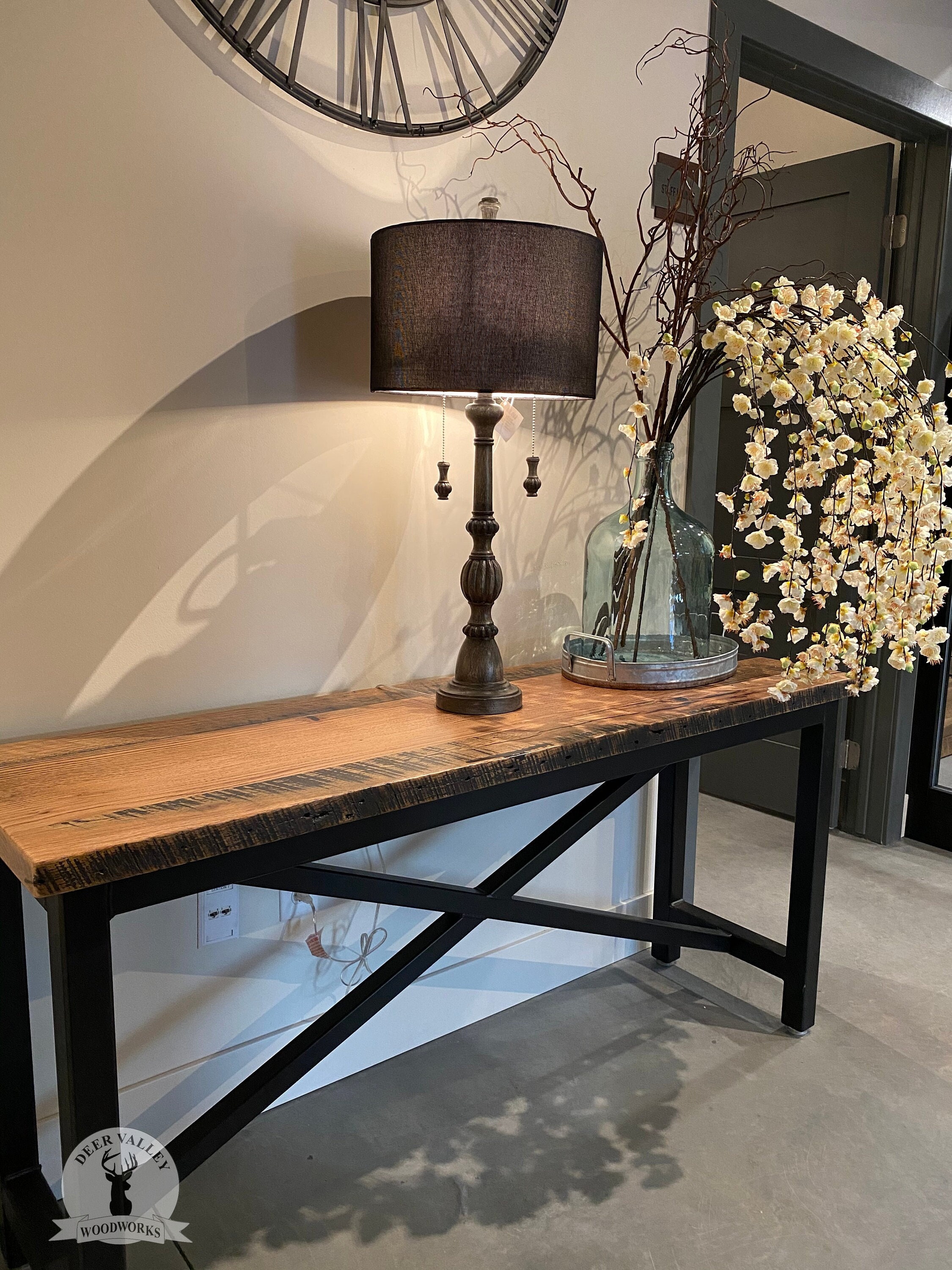 Black reclaimed barnwood farmhouse console table hotsell