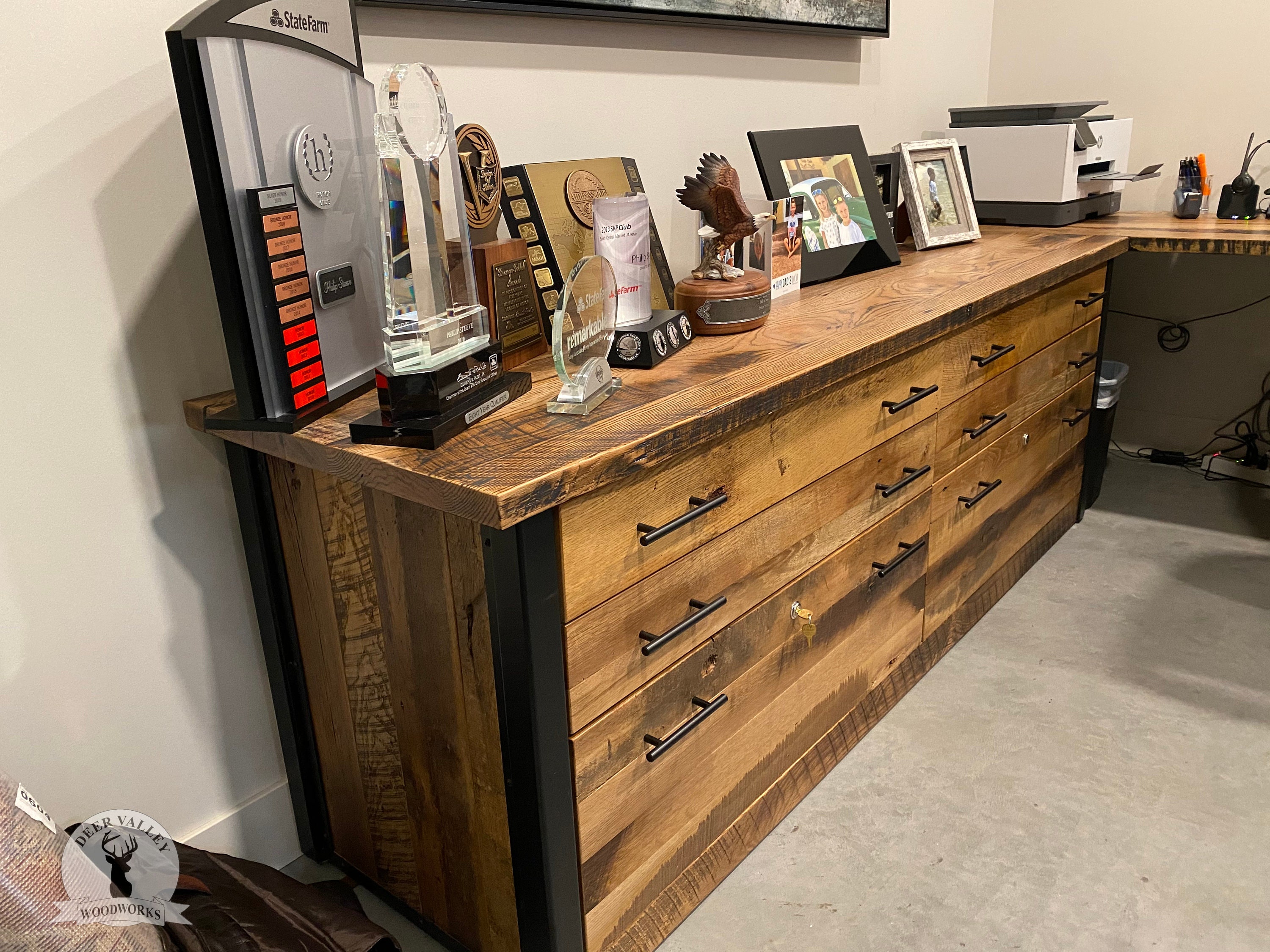 Reclaimed U-shaped Computer Desk, Rustic Corner Desk, Barnwood Office Desk,  Solid Wood Workstation With Credenza, Corner Desk With Drawers 