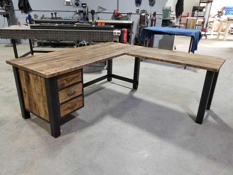 Reclaimed Barnwood L Shaped Desk Barnwood Office Desk Corner Etsy