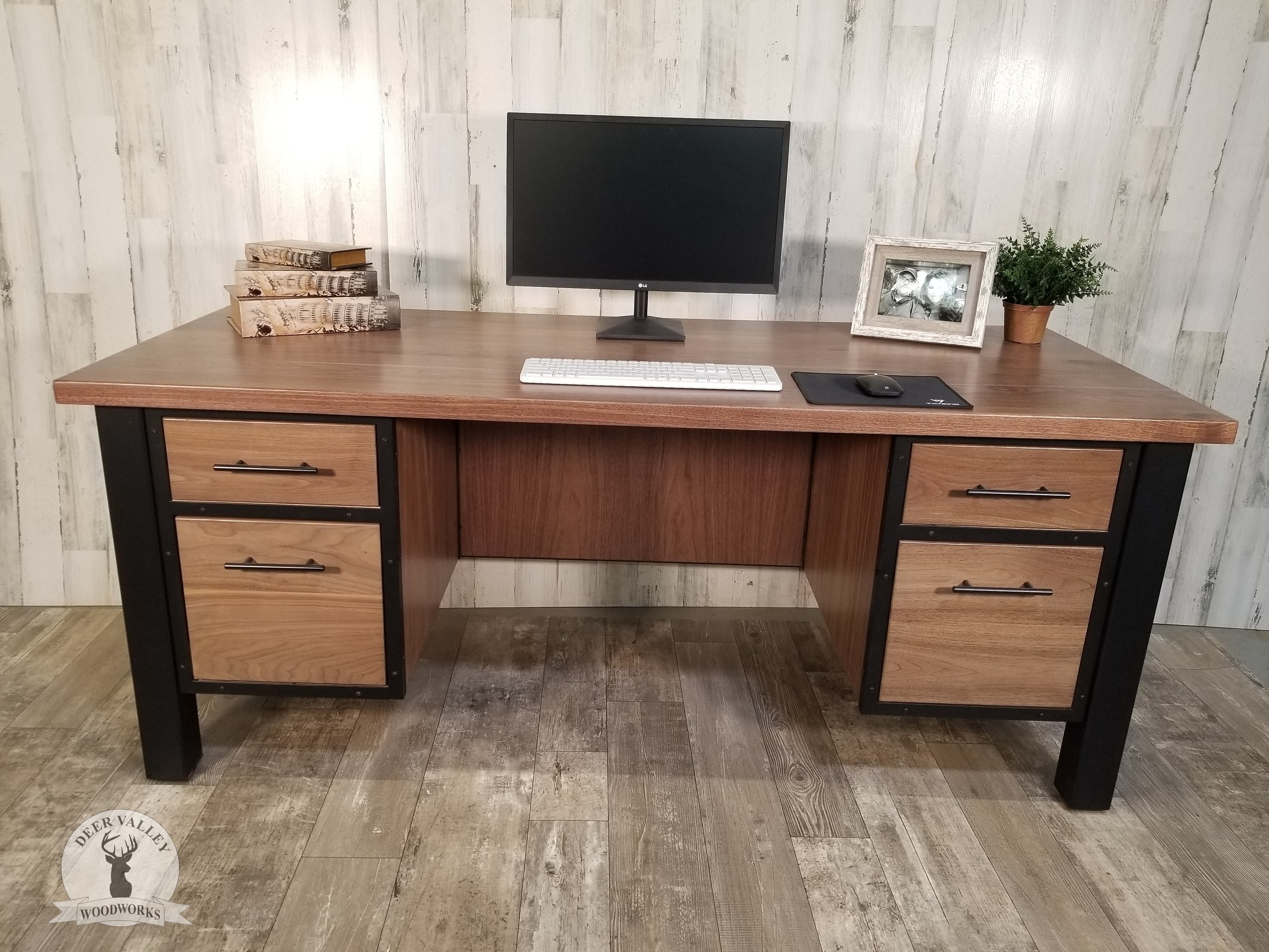 Walnut Executive Desk, Modern Office Desk, Industrial Desk With