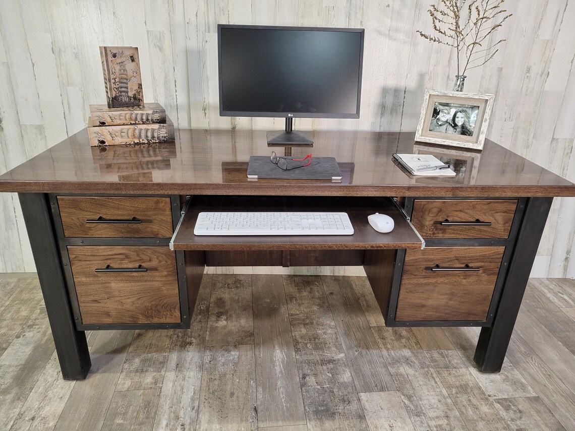 Walnut executive desk modern office desk industrial desk Etsy
